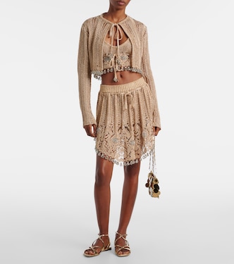 Cardigan cropped in crochet con decorazioni | Rabanne