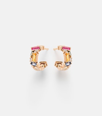 Boucles d'oreilles en or rose 18 ct, diamants et saphirs | Suzanne Kalan