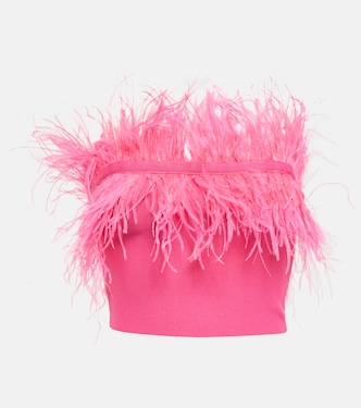 Nellie feather-trimmed knit crop top | Staud
