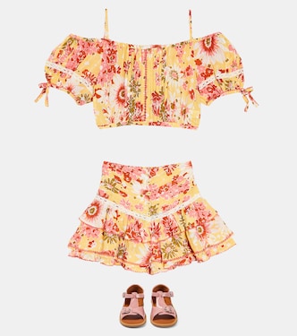 Alizee floral ruflled cotton skirt | Poupette St Barth Kids