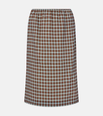 Falda midi en mezcla de seda a cuadros | Prada