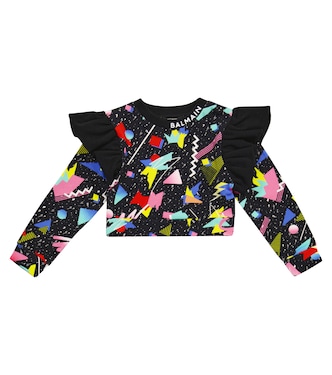 Printed cropped cotton sweatshirt | Balmain Kids