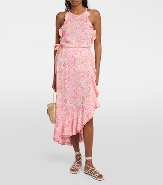 Falda midi Aude floral con volantes | Poupette St Barth