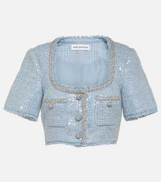 Sequined bouclé crop top | Self-Portrait