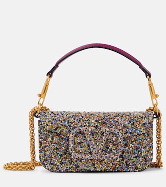 Bolso al hombro Locò Small de seda con lentejuelas | Valentino Garavani