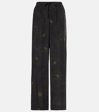 Pantaloni regular in seta con stampa | Dries Van Noten