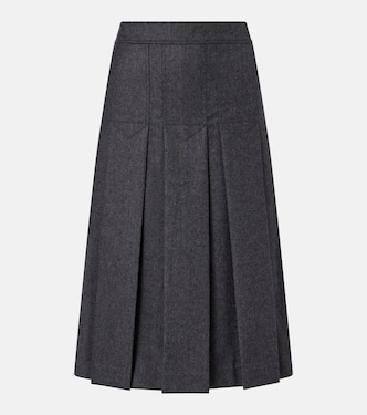 Falda midi de franela de lana virgen plisada | Prada