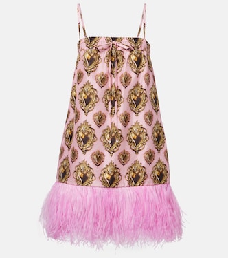 Vestido corto de seda estampado con plumas | Dolce&Gabbana