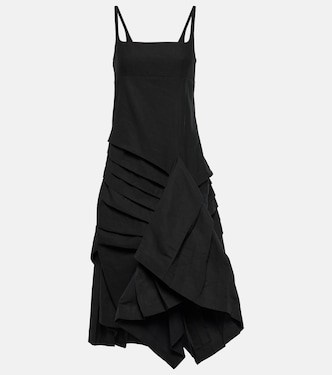 Vestido midi drapeado de lino y algodón | Dries Van Noten