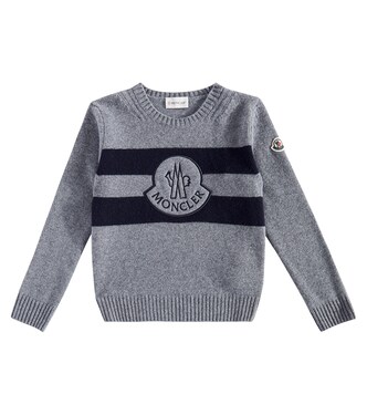 Pull rayé en laine vierge à logo | Moncler Enfant