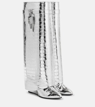 Shark Lock croc-effect leather knee-high boots | Givenchy