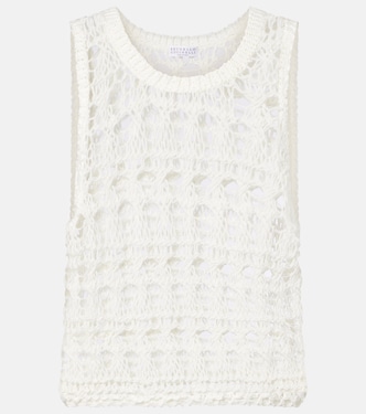 Open-knit jute and cotton-blend top | Brunello Cucinelli