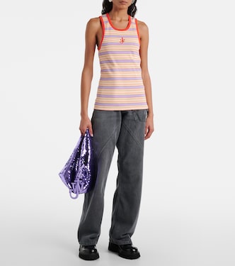 Top in jersey di cotone a righe con logo | JW Anderson