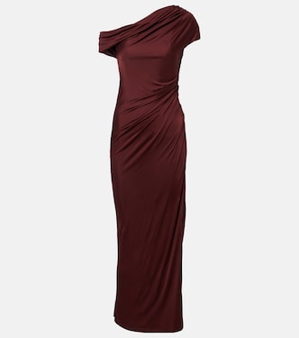 Asymmetric draped jersey maxi dress | Galvan