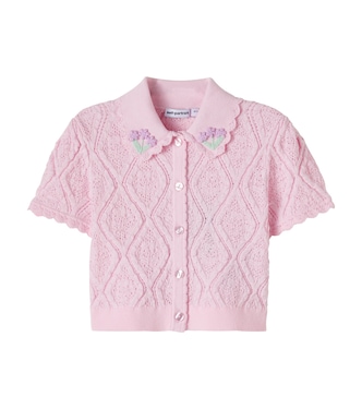 Embroidered pointelle cotton-blend top | Self-Portrait Kids