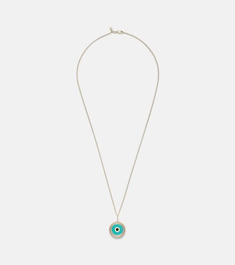 Collier chaîne Large Evil Eye en or 14 ct, diamants et turquoise | Sydney Evan