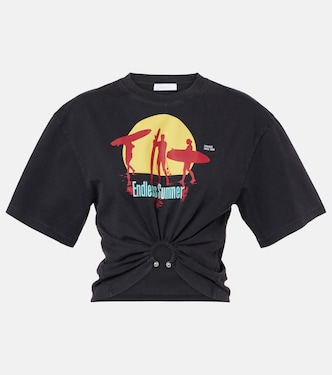 T-shirt cropped in jersey di cotone con stampa | Rabanne