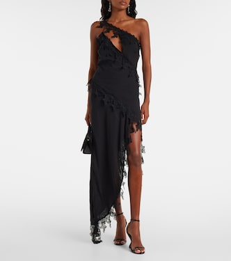 Asymmetric lace-trimmed midi dress | Blumarine