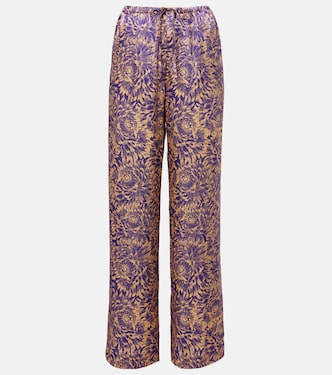 Pantalon ample en satin de soie à fleurs | Dries Van Noten