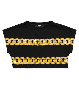Camiseta cropped de algodón | Balmain Kids
