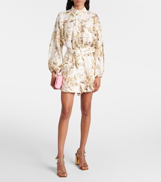 Mono de lino floral con cinturón | Zimmermann