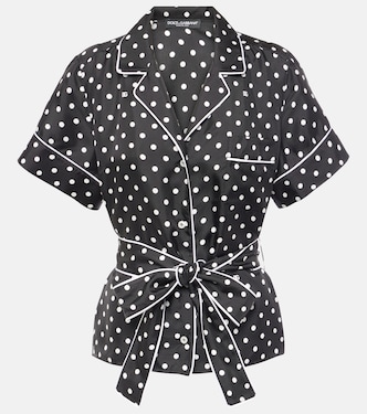 Camisa de pijama de sarga de seda con lunares | Dolce&Gabbana