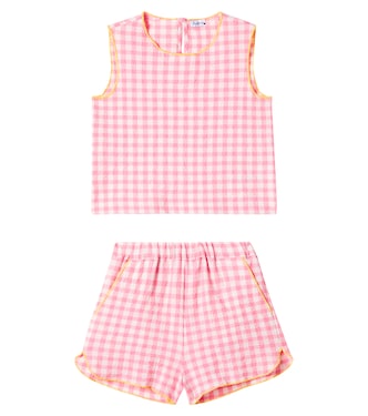 Top e shorts in misto cotone a quadretti | Il Gufo