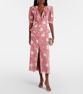Robe midi en soie à fleurs | Alessandra Rich