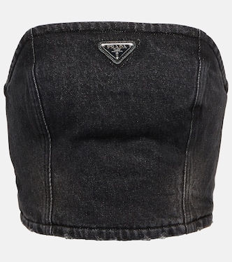 Logo denim crop top | Prada
