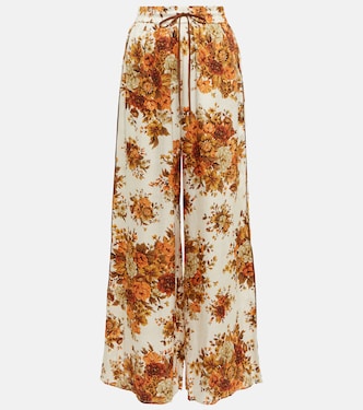 Pantalon ample Derby en soie à fleurs | Alémais
