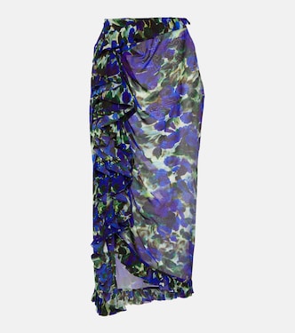 Floral ruffle-trimmed satin midi skirt | Dries Van Noten