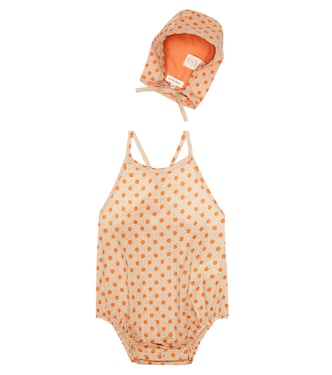 Baby Lavendula cotton playsuit and hat | Caramel