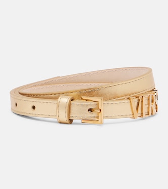 Cinturón de piel metalizada con logo  | Versace