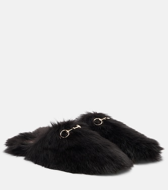 Horsebit shearling slippers | Gucci
