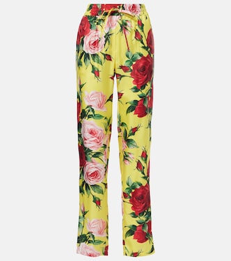 Pantalon droit en soie à fleurs | Dolce&Gabbana