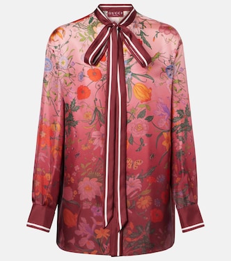 Floral tie-neck silk shirt | Gucci
