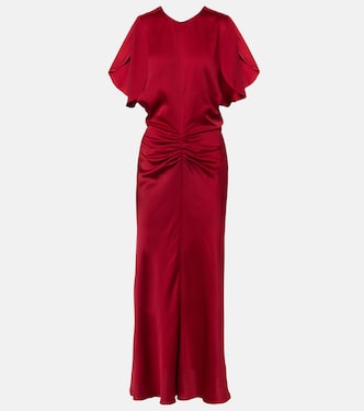 Gathered crêpe satin midi dress | Victoria Beckham