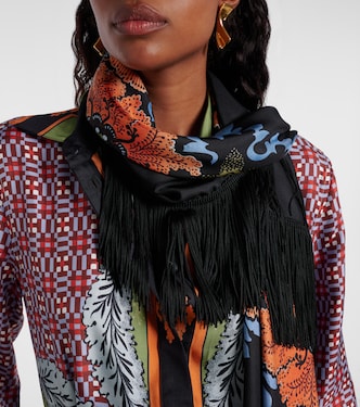Fringed printed silk twill scarf | La DoubleJ
