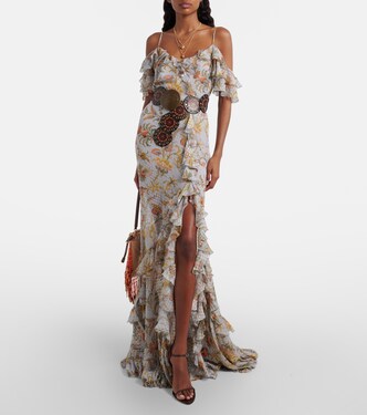 Floral polka-dot ruffled silk-blend maxi dress | Etro