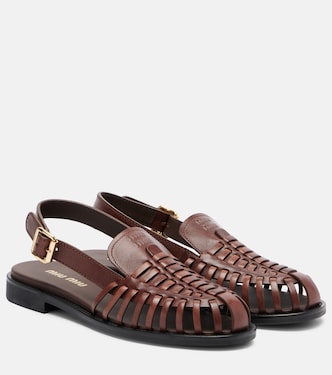 Leather slingback fisherman sandals | Miu Miu