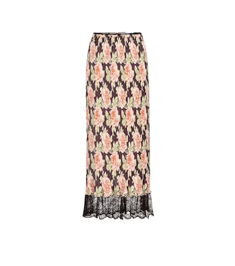 Lace-trimmed pleated floral skirt | Rabanne