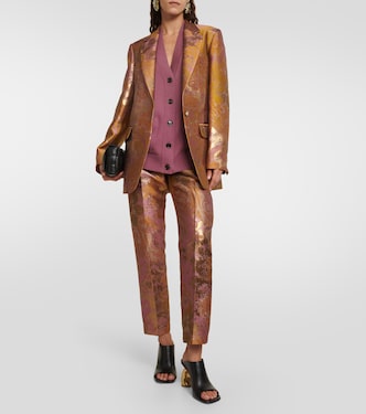 Printed metallic mid-rise straight pants  | Dries Van Noten