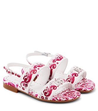 Sandali in pelle con stampa Majolica | Dolce&Gabbana Kids