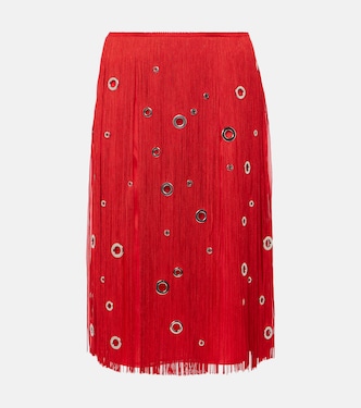 Falda midi de seda con flecos adornada | Prada