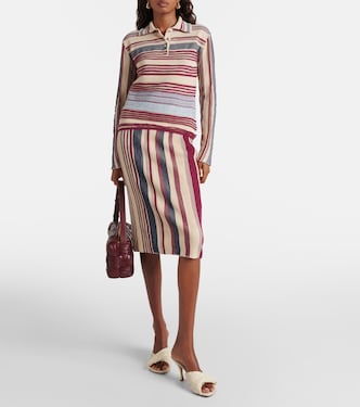 Jupe midi rayée en lin et coton | Bottega Veneta