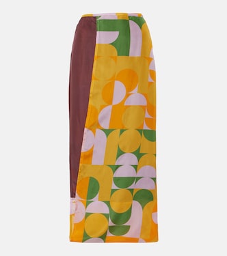 Falda larga de satén de seda estampada | Dries Van Noten