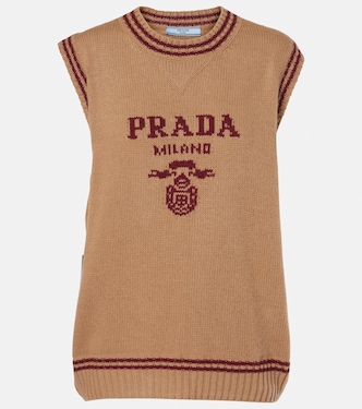 Pull sans manches en laine et cachemire à logo | Prada