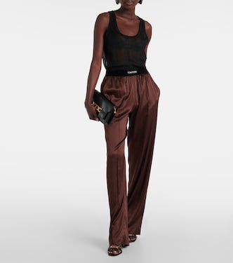 Pantaloni pigiama in raso di misto seta con logo | Tom Ford