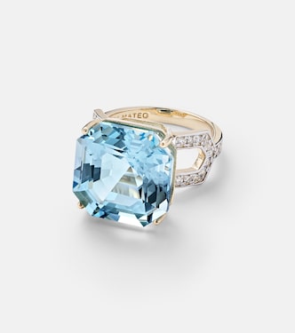 Bague en or 14 ct, diamants et topaze | Mateo