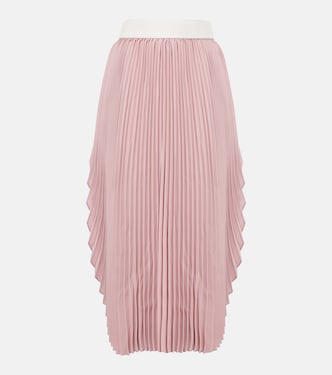 Gonna lunga a pieghe in crepe con pelle | Stella McCartney